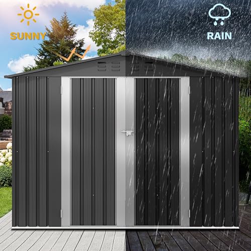 DWVO 6x4ft Storage Shed for Outdoors, Metal Sturdy Weatherproof Tool Locker with Secure Door and Ventilation for Equipment, Mowers, Bikes, Outdoor Spaces, Dark Gray