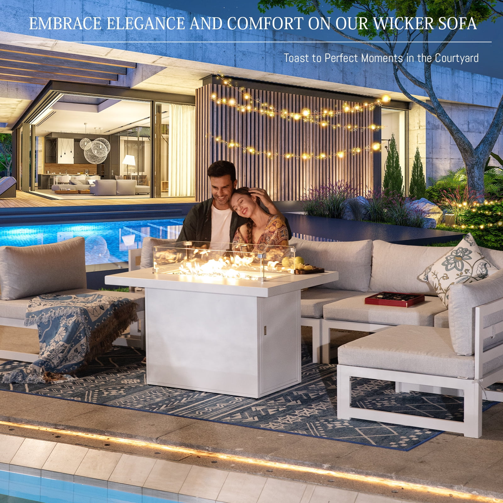 Aluminum Patio Furniture with Fire Pit Conversation Set with 43