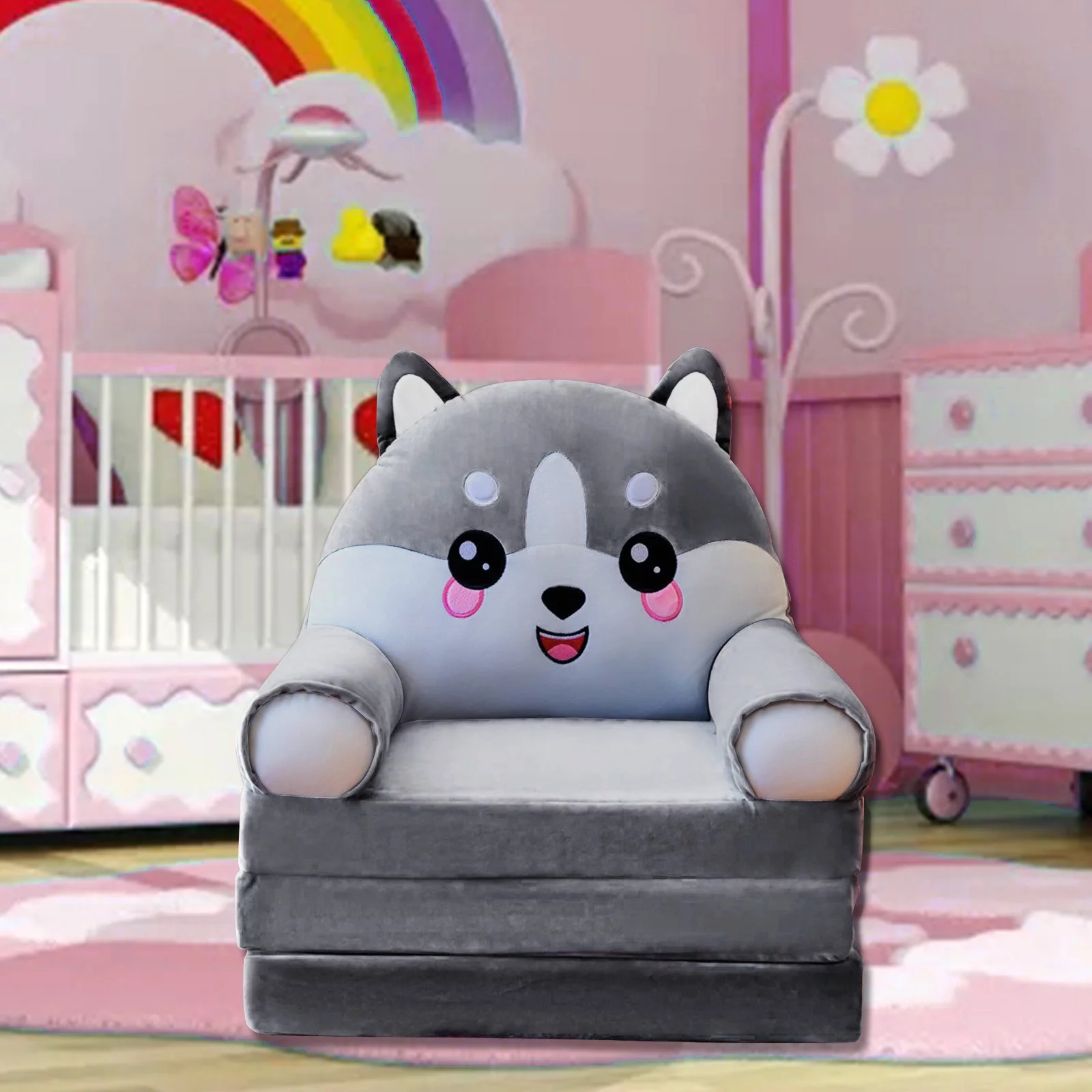 Nienjey Plush Foldable Kids Sofa Backrest Armchair 2 In 1 Foldable Children Sofa Cute Cartoon Lazy Sofa Children Flip Open Sofa Bed For Living Room Bedroom Without Liner Filler