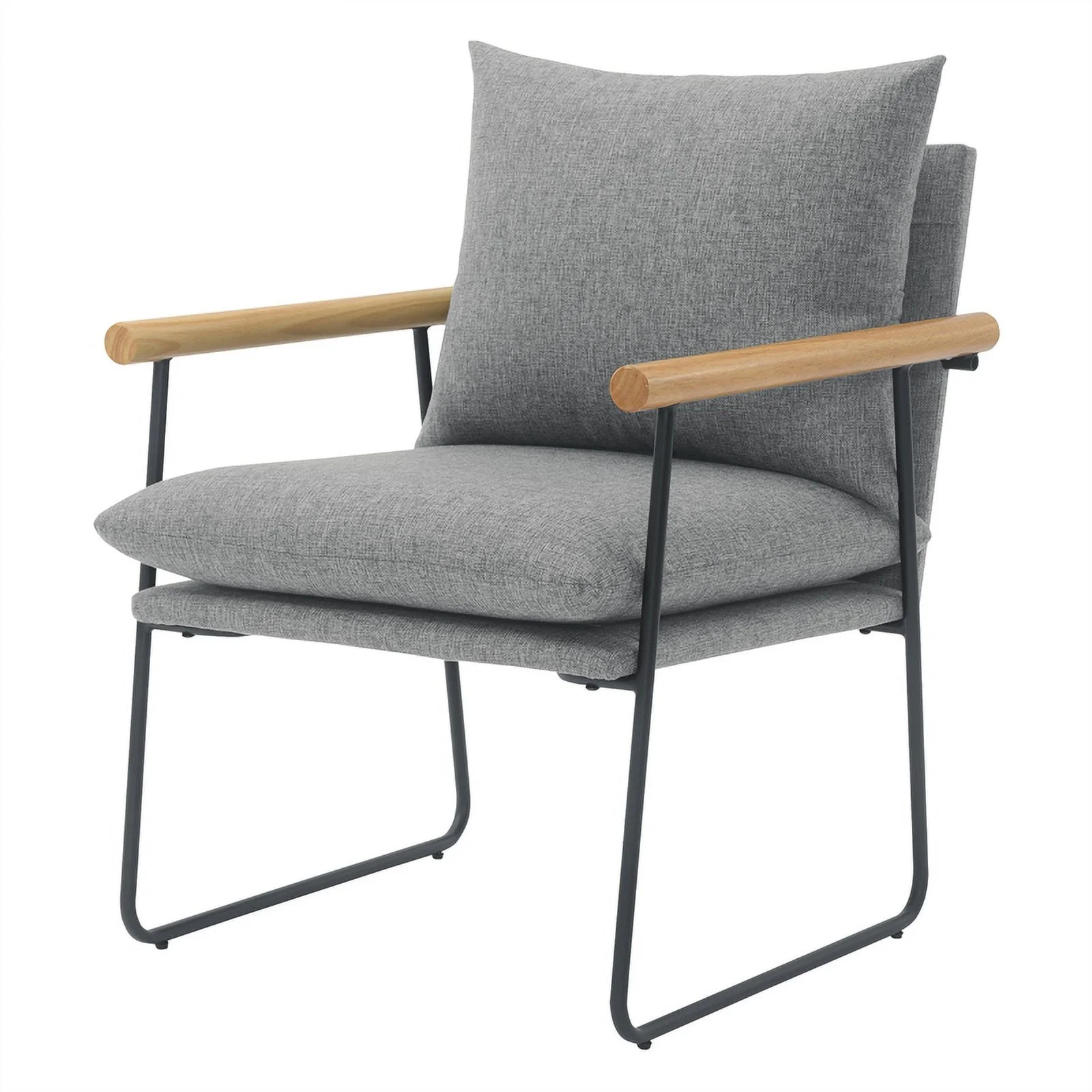 Dutton Armchair in Charcoal Fabric with Natural Arms and Black Sled Base