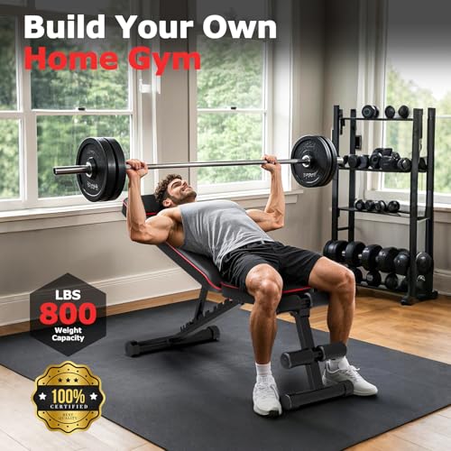 Adjustable Weight Bench with Leg Extension and Preacher Curl Pad, 800lbs Workout Bench for Home Gym, Flat Incline Decline Bench Press for Home Workout Weight Training