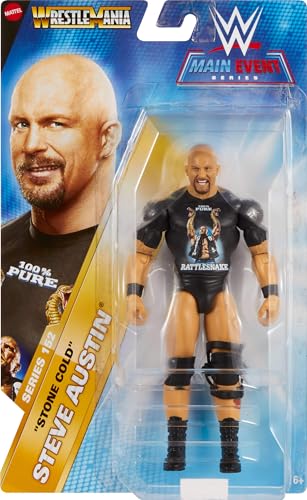 Mattel WWE “Stone Cold” Steve Austin Action Figure, Main Event Series #152 6-inch Collectible with 10 Articulation Points & Life-Like Look