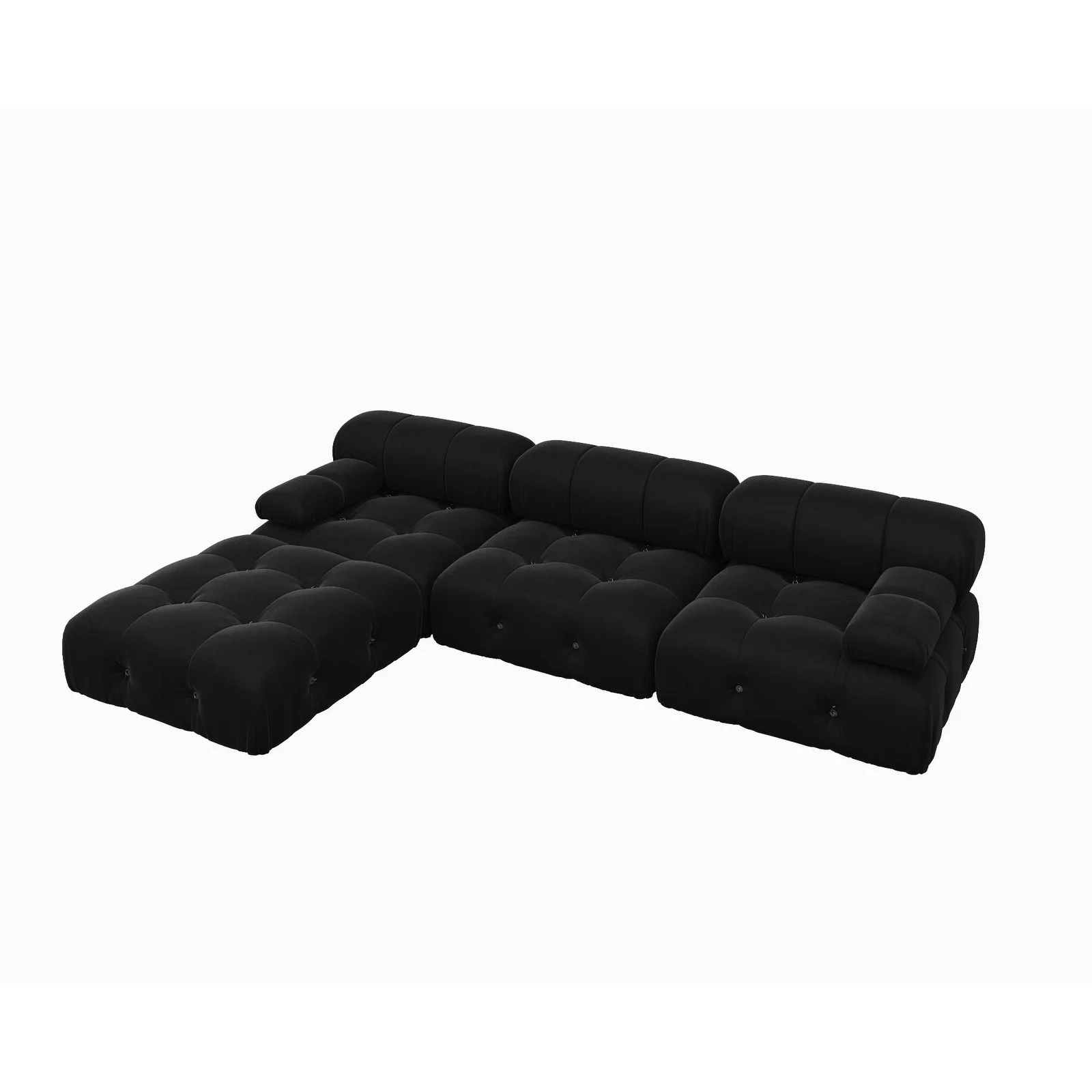 Black Modular Sectional Sofa Velvet Upholstered Sofa L-Shape