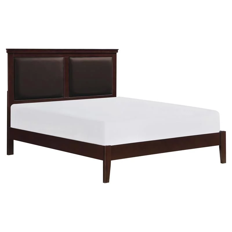 Pemberly Row Traditional Wood and Faux Leather Full Bed in Cherry