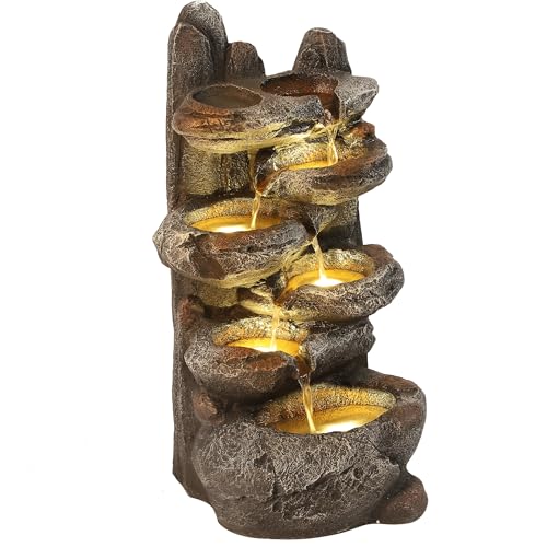 TITIMO 6-Tier Cascading Rock Water Fountain Outdoor Garden Waterfall with Lights,Fountain Indoor Decor for Garden, Patio, Backyard, Deck, Porch and Home Art Decor (Smal)