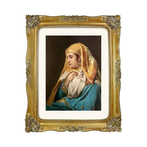 11x14 Picture Frame with Mat, Vintage Black Poster Frames with Antique Gold Highlights, Halloween Gothic Style Home Décor