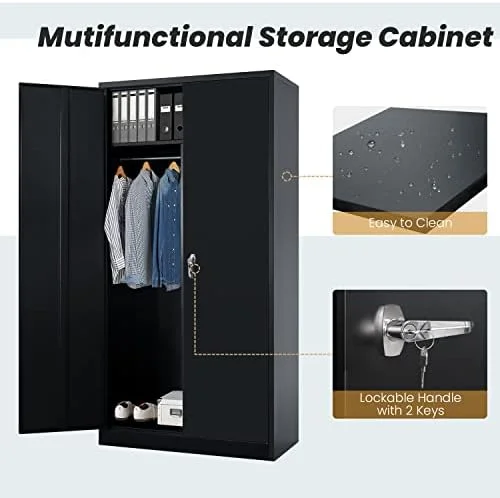 RUNFAYBIU Metal Wardrobe Closet - 72" Bedroom Armoires with Lock   Locker with Adjustable Shelves and Removable Hanging Rods (White)