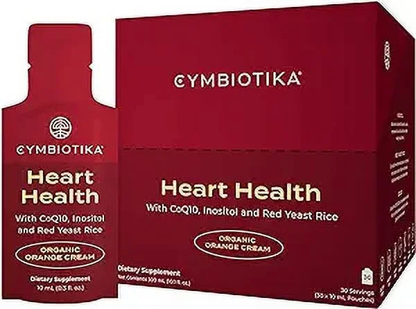 CYMBIOTIKA Heart Health Supplement with CoQ10, Red Yeast Rice & Inositol, Gluten Free Supplements to Support Circulation & Aging, Organic Orange Cream Flavor, 30 Pack