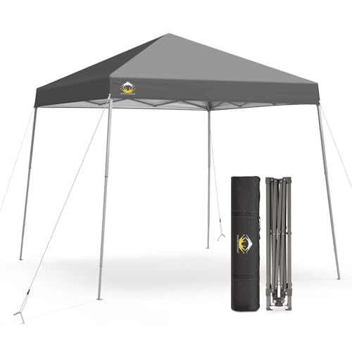 CROWN SHADES 8x8 Pop Up Canopy Tent, Slant Leg Outdoor Canopy with Carry Bag, Beach Tent, Sports Shelter(Gray)