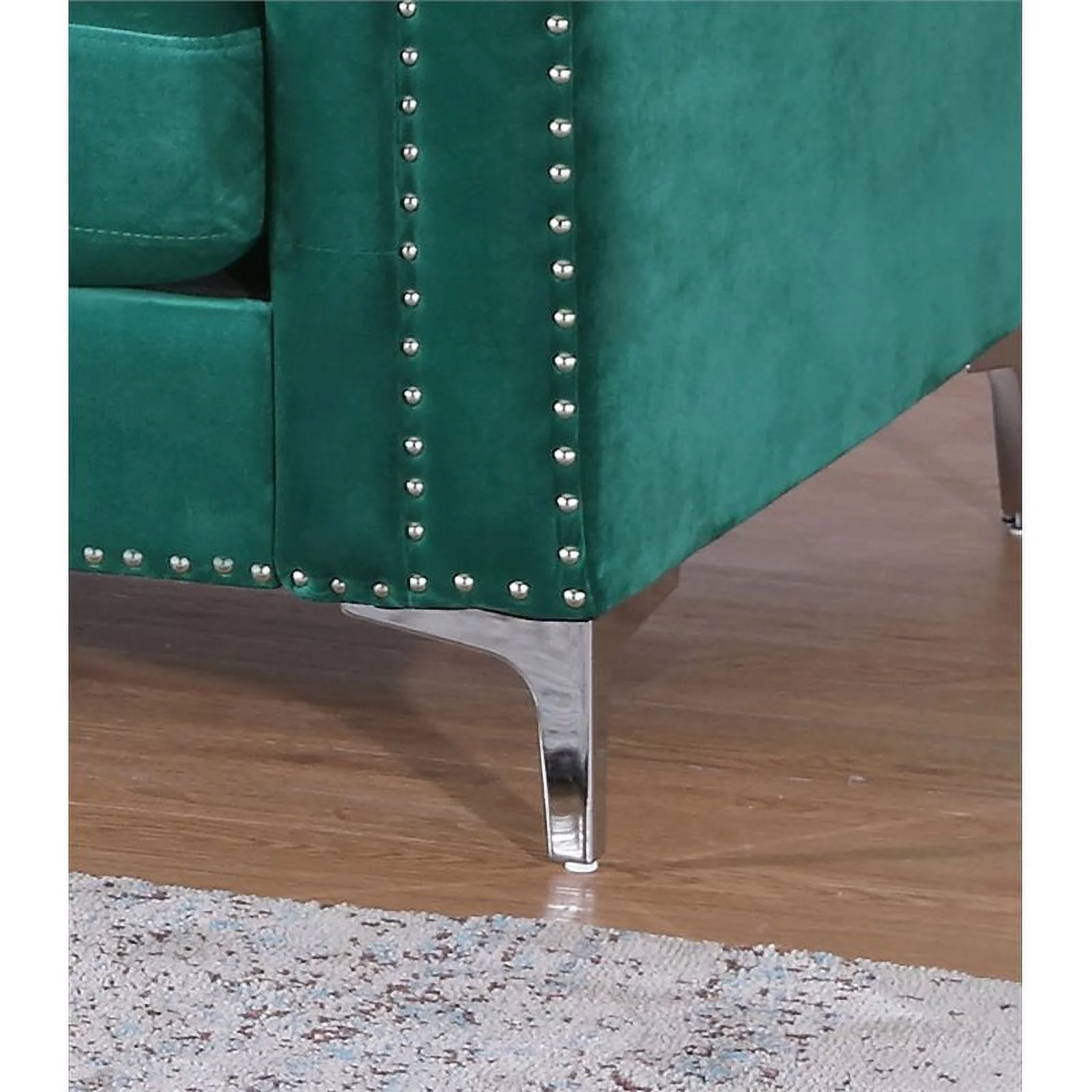 Home Square 2-Piece Set with Velvet Sofa Chaise and Loveseat in Green