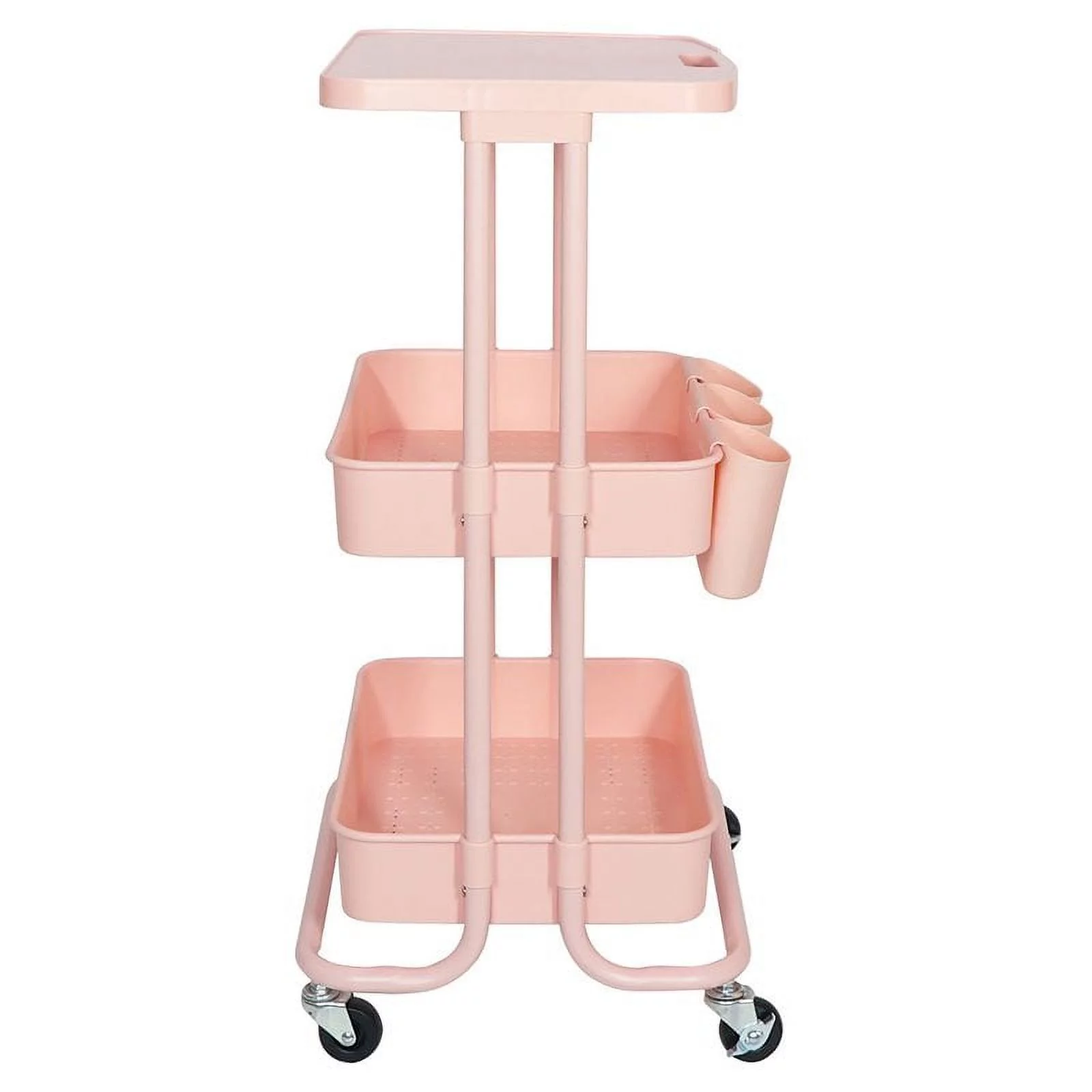 Alexent 2-Tier Storage Trolley Rolling Cart Organizer w Table Top- PINK