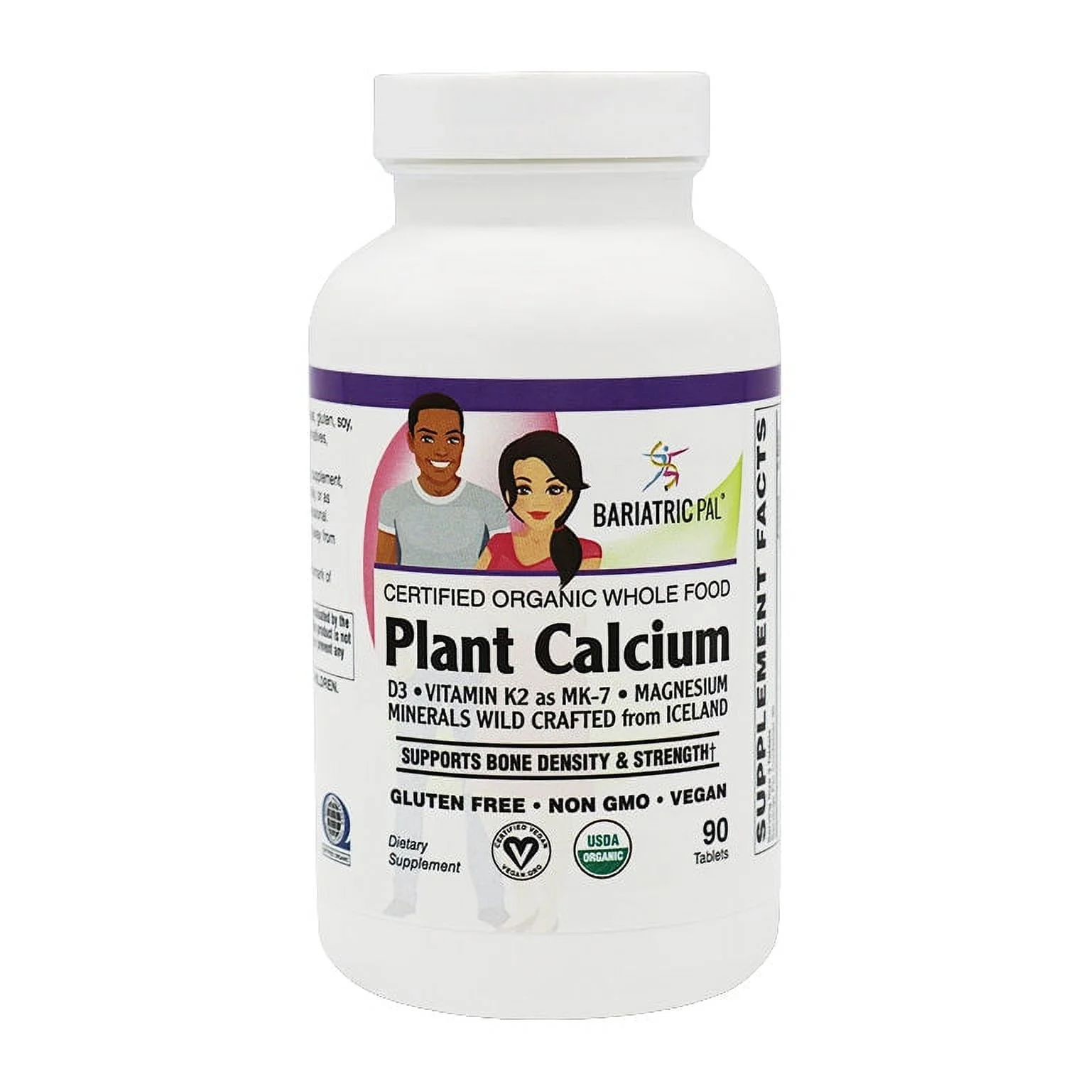 Algae Based Calcium 1,000 mg Tablets with Magnesium, D3, and K2 - Certified Organic Whole Food & Certified Vegan! (90 Tablets) by BariatricPal