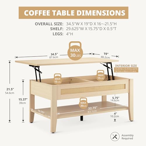 INK+IVY Lennox Lift-Top Rattan Coffee Table