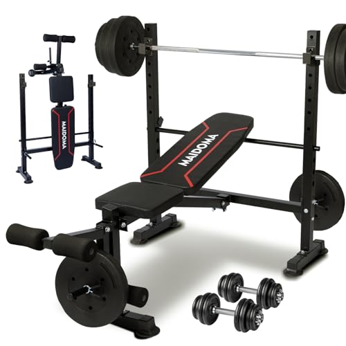 Foldable Weight Bench Set with Leg Extension & Curl, Adjustable Bench Press with Rack for Home Gym, Incline Decline Flat Utility Workout Bench For Full Body Workout (US Stock)