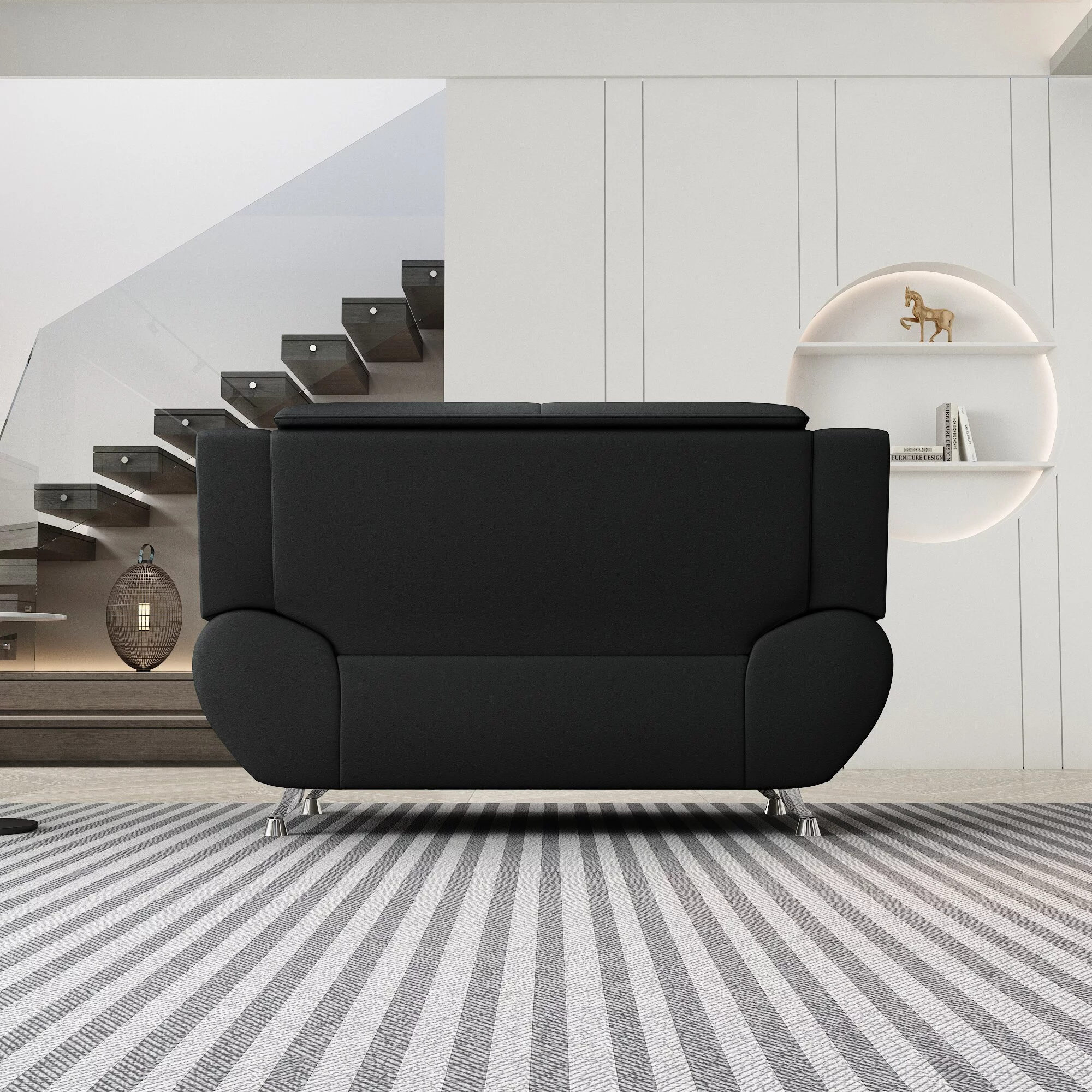 Uspridefurniture Sanuel Faux Leather 2Pcs Living Room Sets,Black