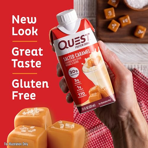 Quest Nutrition Ready to Drink Salted Caramel Protein Shake, 30g Protein, 3g Net Carbs, Gluten Free, Keto Friendly, 11 fl.oz 4 Count(Pack of 3)