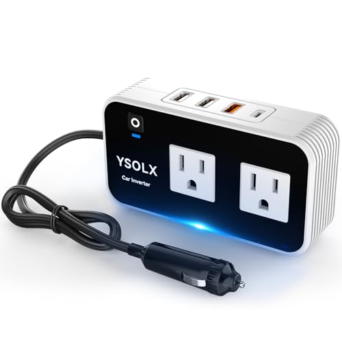 YSOLX 300W Inverter, Cigarette Lighter Car Charɡer Adapter with 24W USB-C/Dual USB-A 24W Dual AC Outlet, 12v to 110v Converter for Laptop/Road Trip