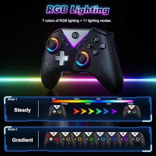 Dinosoo RGB Wireless Controller for Nintendo Switch 2/1 Lite/OLED and PC, with Bluetooth, Turbo, Macro, Gyro Axis, Dual Vibration, and Screenshot, Compatible with Steam and Switch 2/1