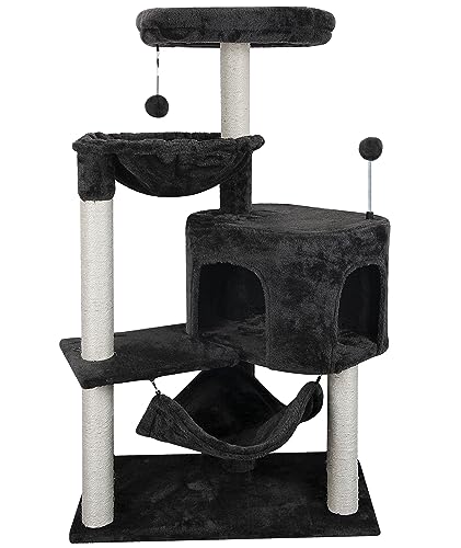 YUNIQUE Cat Tree with Cat Condo and Big Hammock, Grey