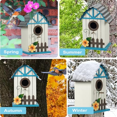 handrong Blue Bird Houses,Wood Bluebird House for Outside,Birdhouse for Outdoor, Hummingbird House,Hanging Bird House,Wooden Bird Nesting Box for Birds Lovers Gift