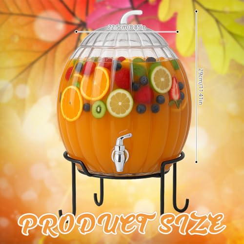 1.3 Gallon Pumpkin Glass Beverage Dispenser with Stand and Spigot Clear Drink Dispenser for Juice Cocktails Tea for Thanksgiving Halloween Fall Party Decor