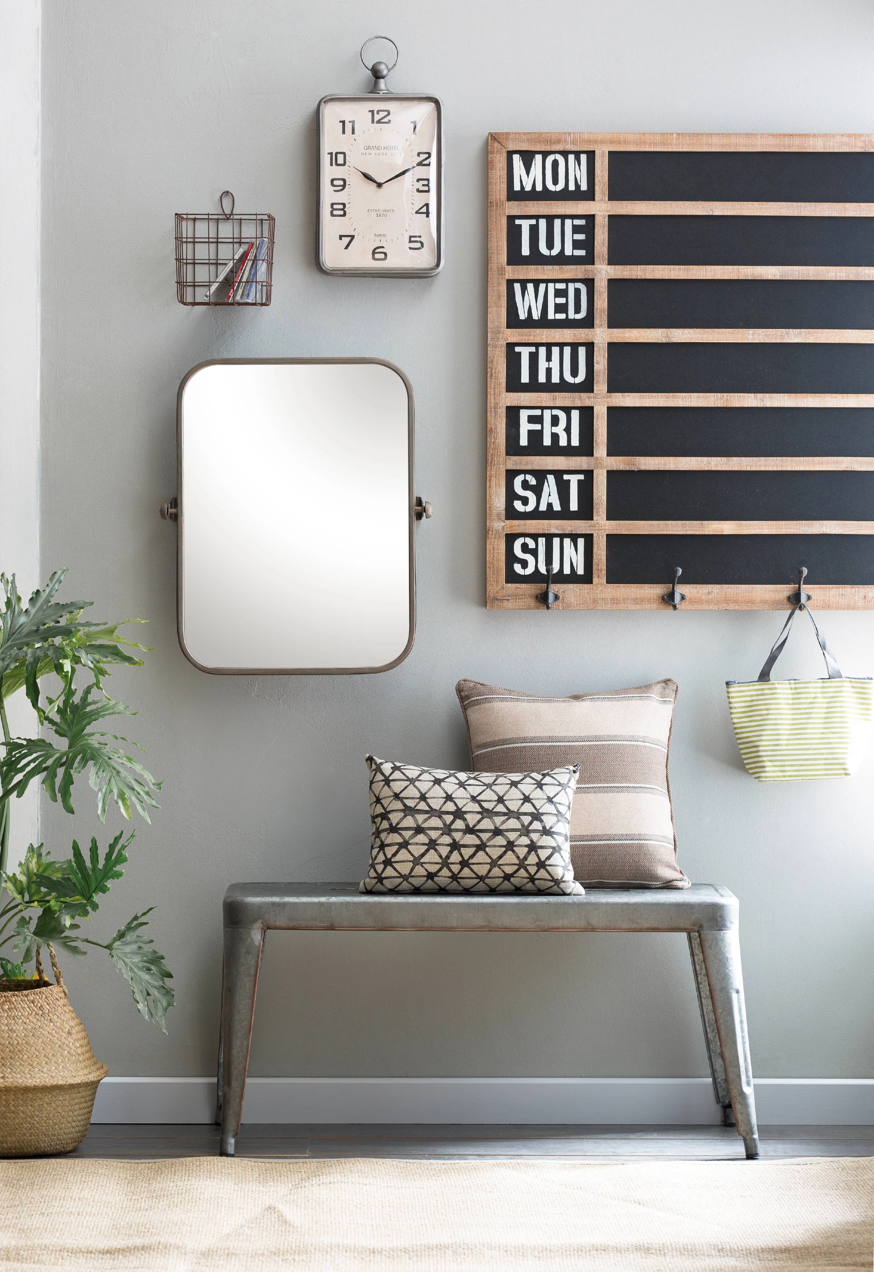 Creative Co-Op Grey & Brown Galvanized Metal Bench