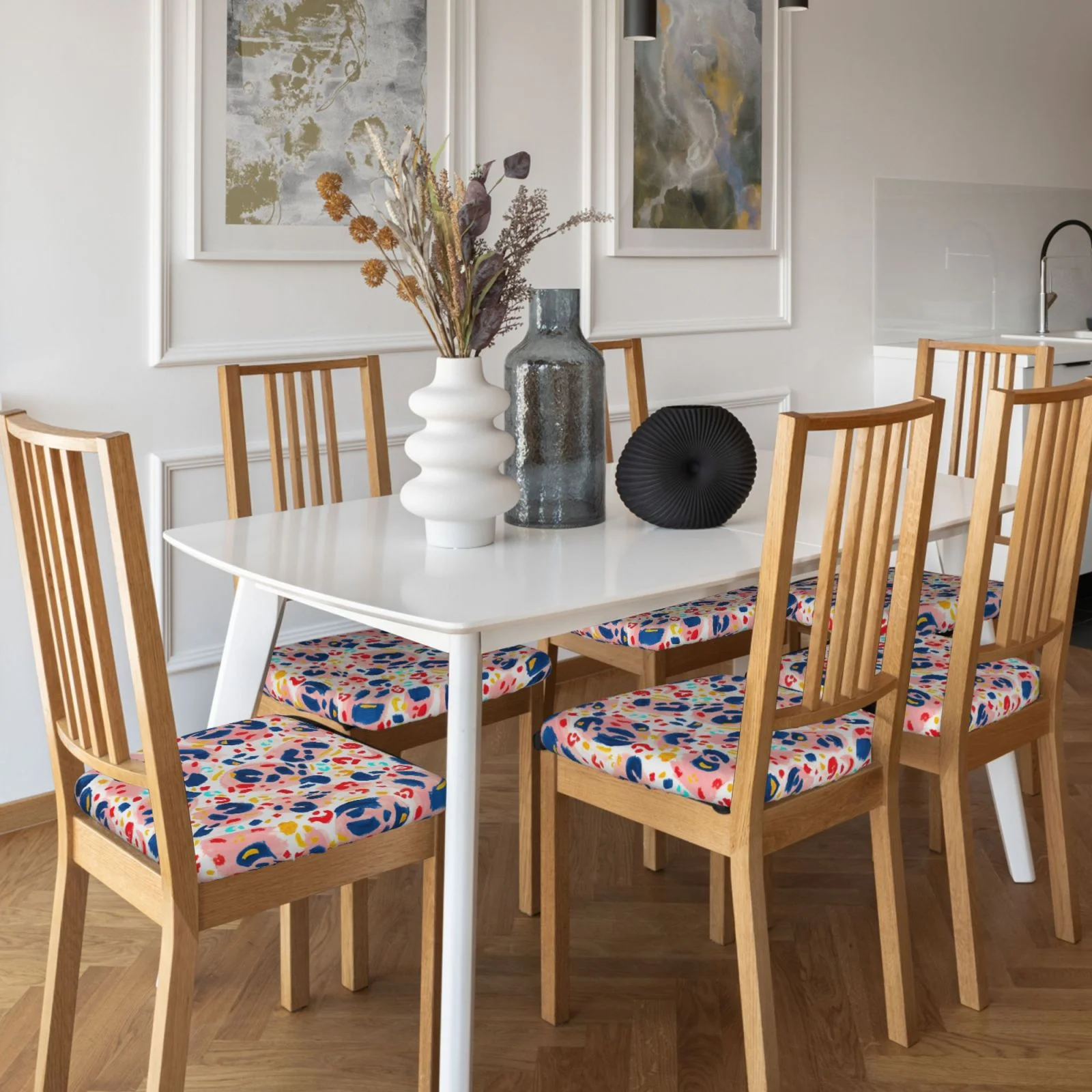 Junzan Hand Painted Abstract Leopard Print Print Dining Chair Seat Covers, Stretch Fitted Dining Room Upholstered Chair Seat Cushion Cover