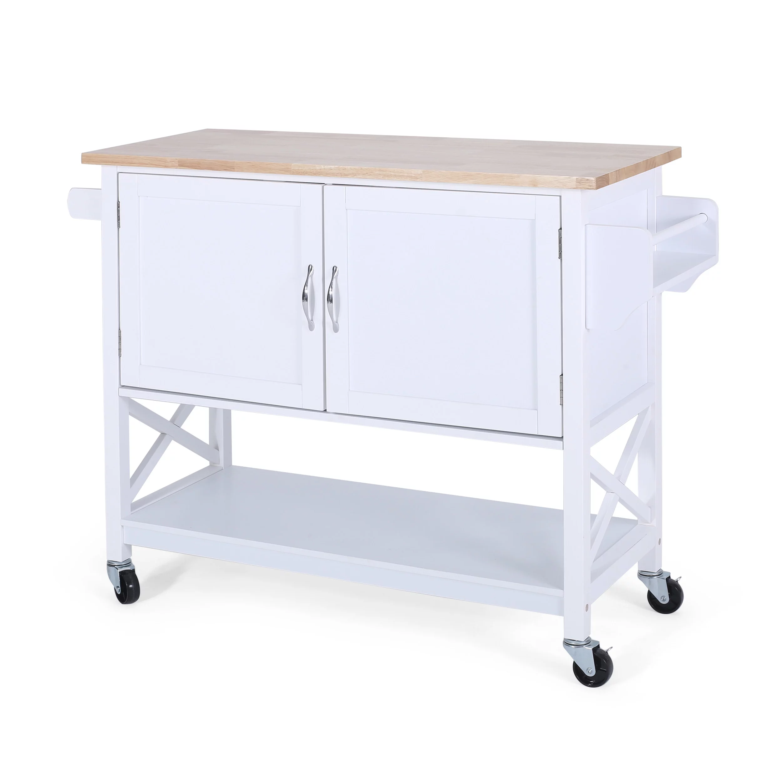 Noble House Finzer Wood Kitchen Cart, White, Natural