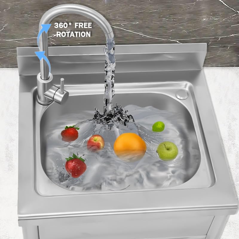 Stainless Steel Utility Sink - Single Bowl, Free Standing, Indoor/Outdoor, 21.7