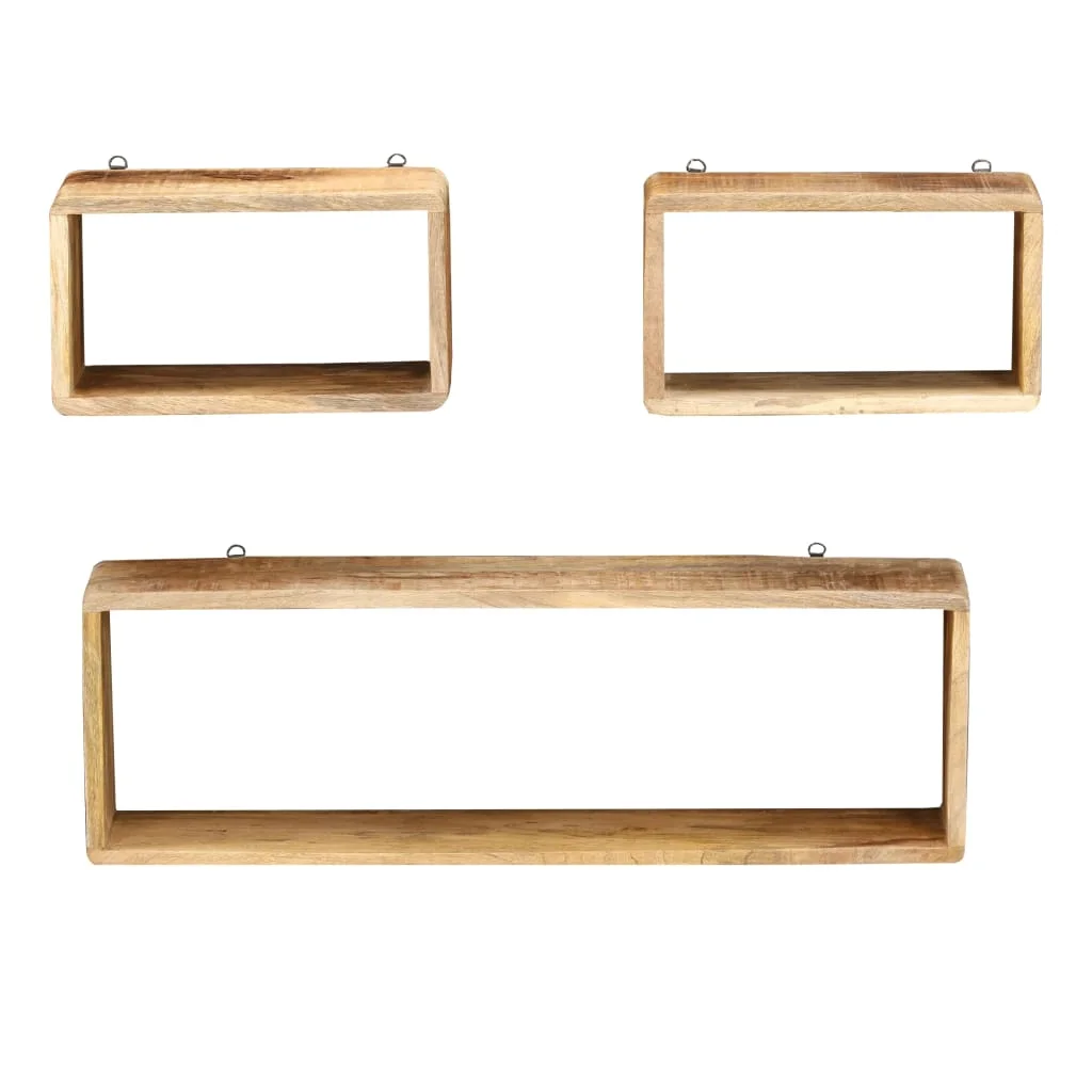 3 Piece Wall Cube Shelf Set Solid Wood Mango