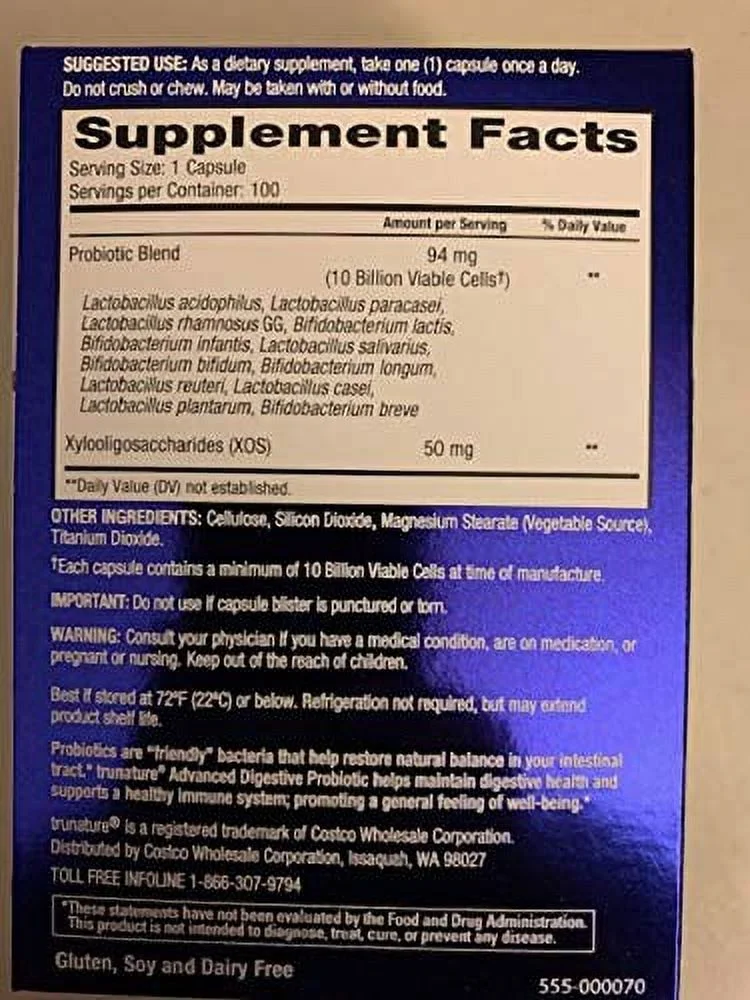 Trunature Digestive Probiotic Capsules, 100 Count ( 2 Pack )
