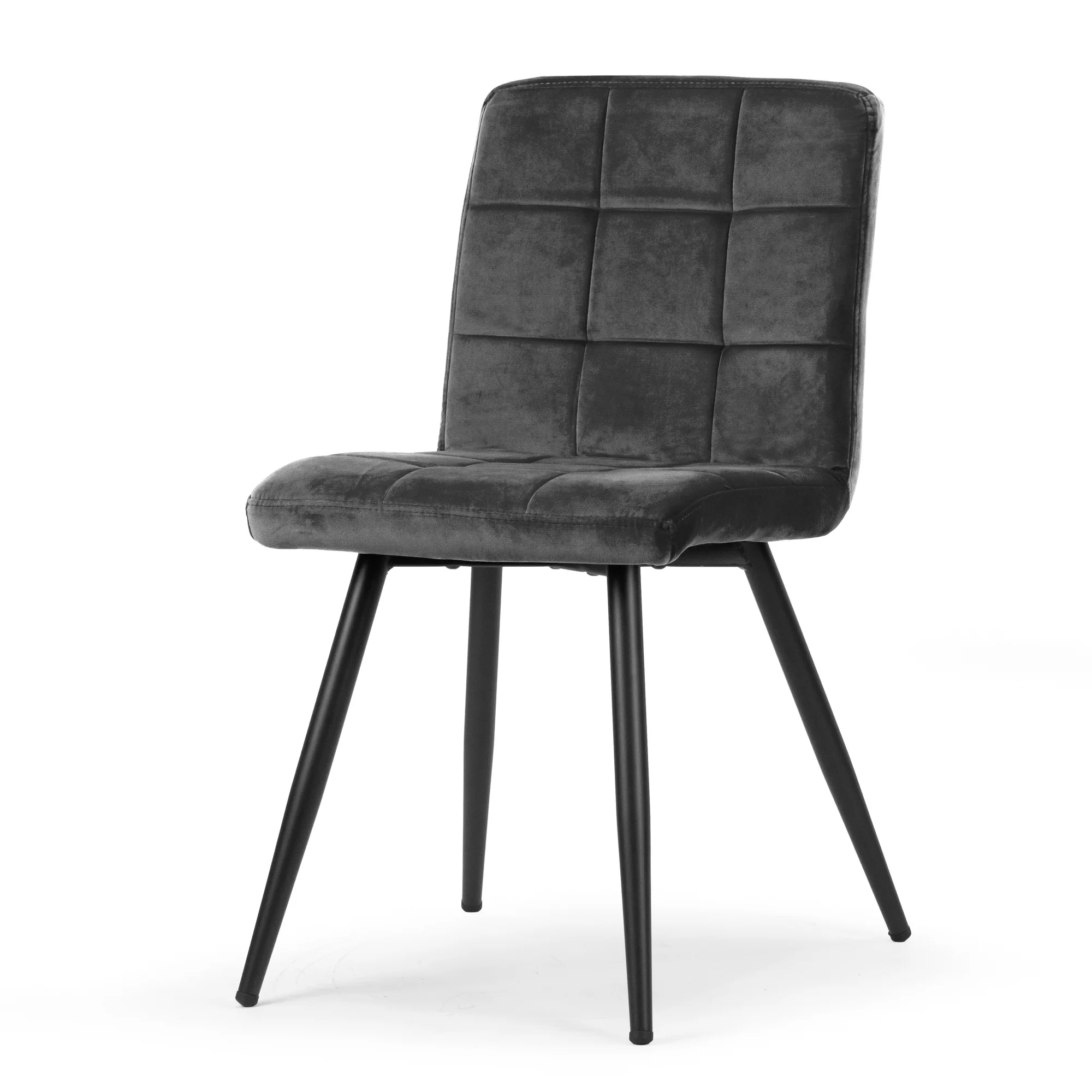 Set of 2 Anika Black Velvet Dining Chair with Stitching and Black Metal Legs