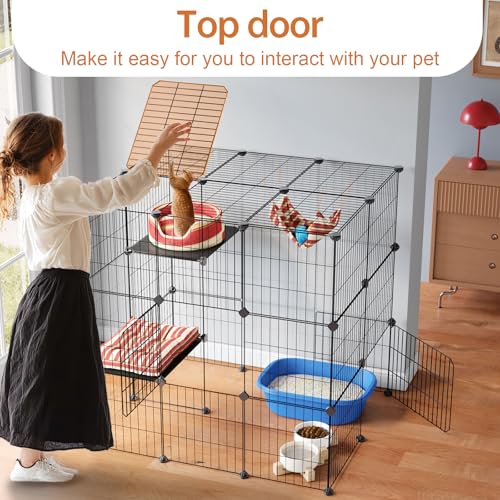 Oneluck 3-Tier Cat Cages Indoor Enclosure DIY Cat Playpen Catio Detachable Metal Wire Kennels Cats Crate Large Extra Exercise Place Ideal for 1 Cat,35.4 Inches