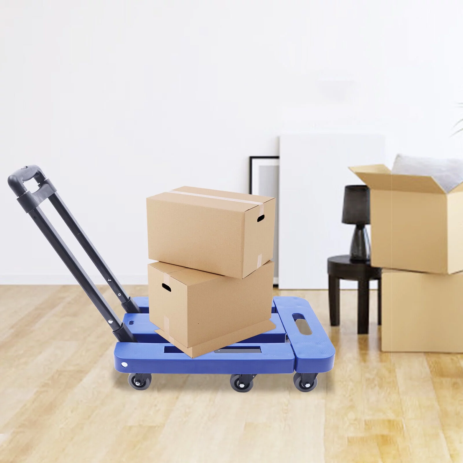 220lbs Carrying Cart Folding Dolly Trolley W/ 6 Wheels