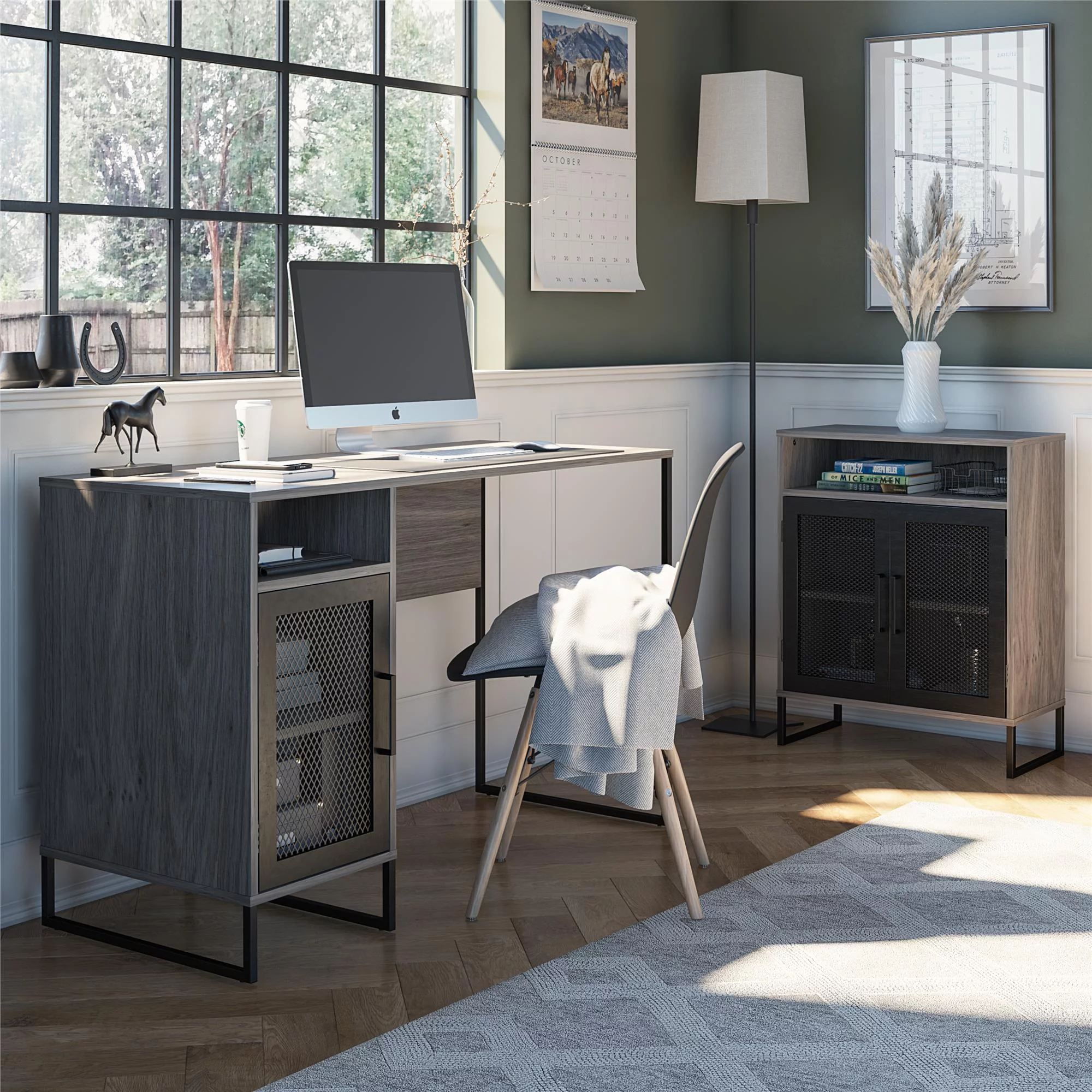 Ameriwood Home Pinola Single Pedestal Computer Desk, Gray Oak