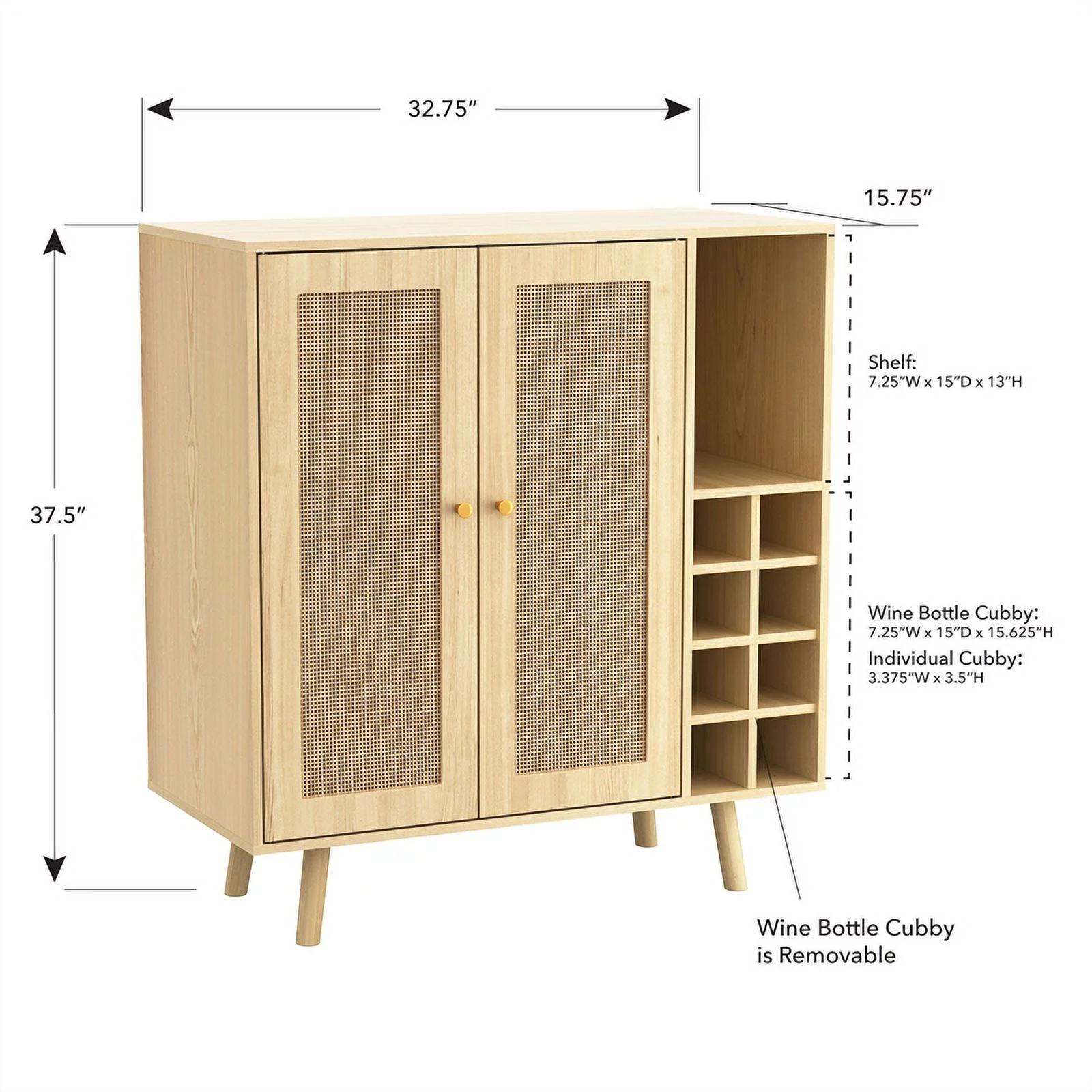 UrbanPro Modern Engineered Wood Bar Cabinet with Rattan Inlay in Oak