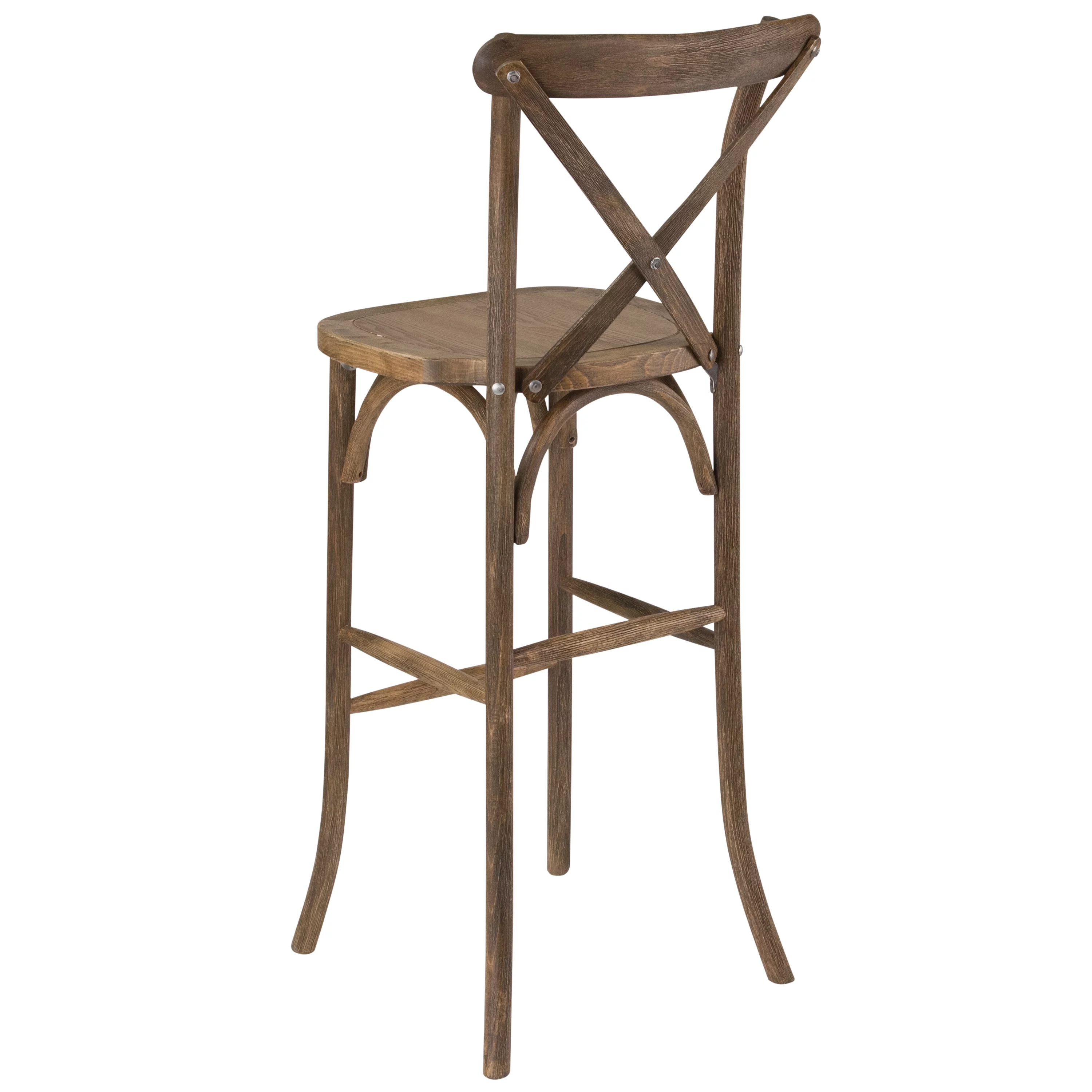 BizChair Dark Antique Wood Cross Back Barstool