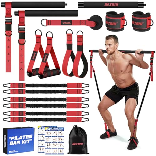 Pilates Bar Kit with Resistance Bands for Working Out, 210lbs Heavy Resistance Bands with Handles, Pilates Equipment with Resistance Band Bar for Men Women, at Home Gym Full Body Workout Equipment
