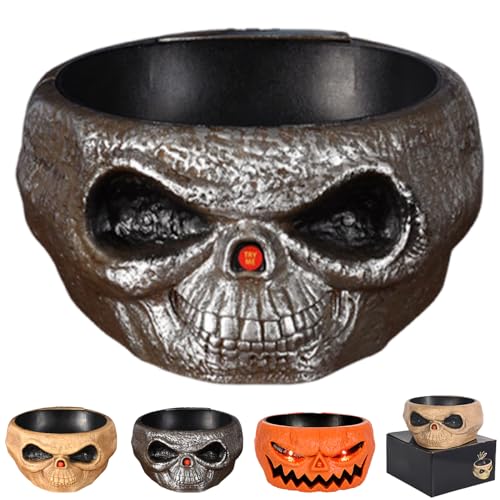 2026 New Halloween Candy Skull Bowl with Movable Skeleton Hand - Light up Halloween Candy Bowl - Scary Snack Dish with Glowing Lights for HalloweenParty Decoration (Orange)