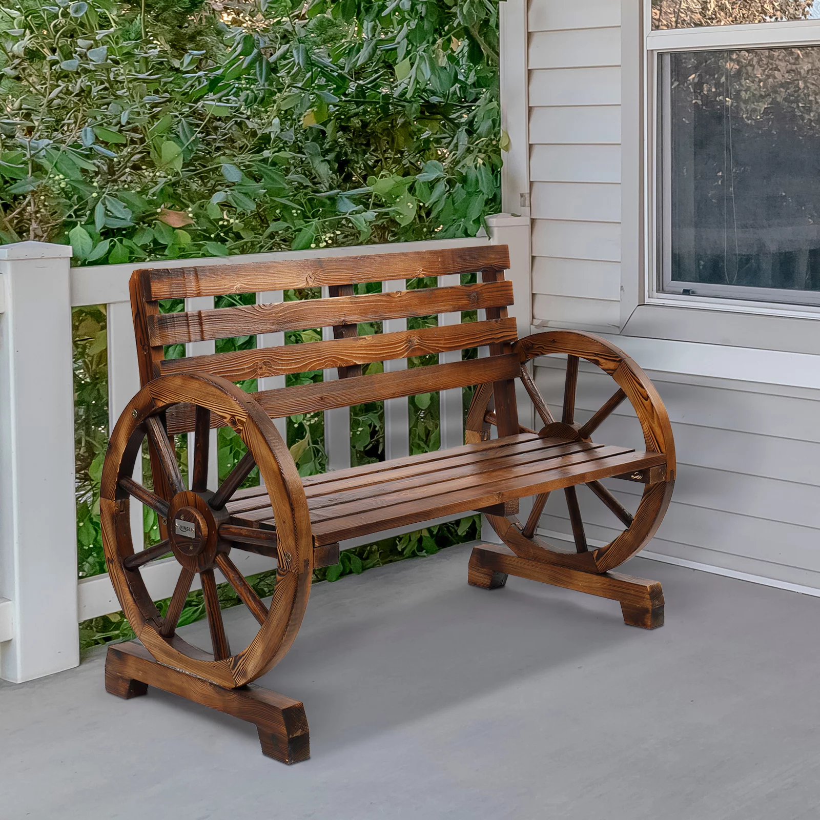 VINGLI Rustic Wooden Wagon Wheel Bench, 41