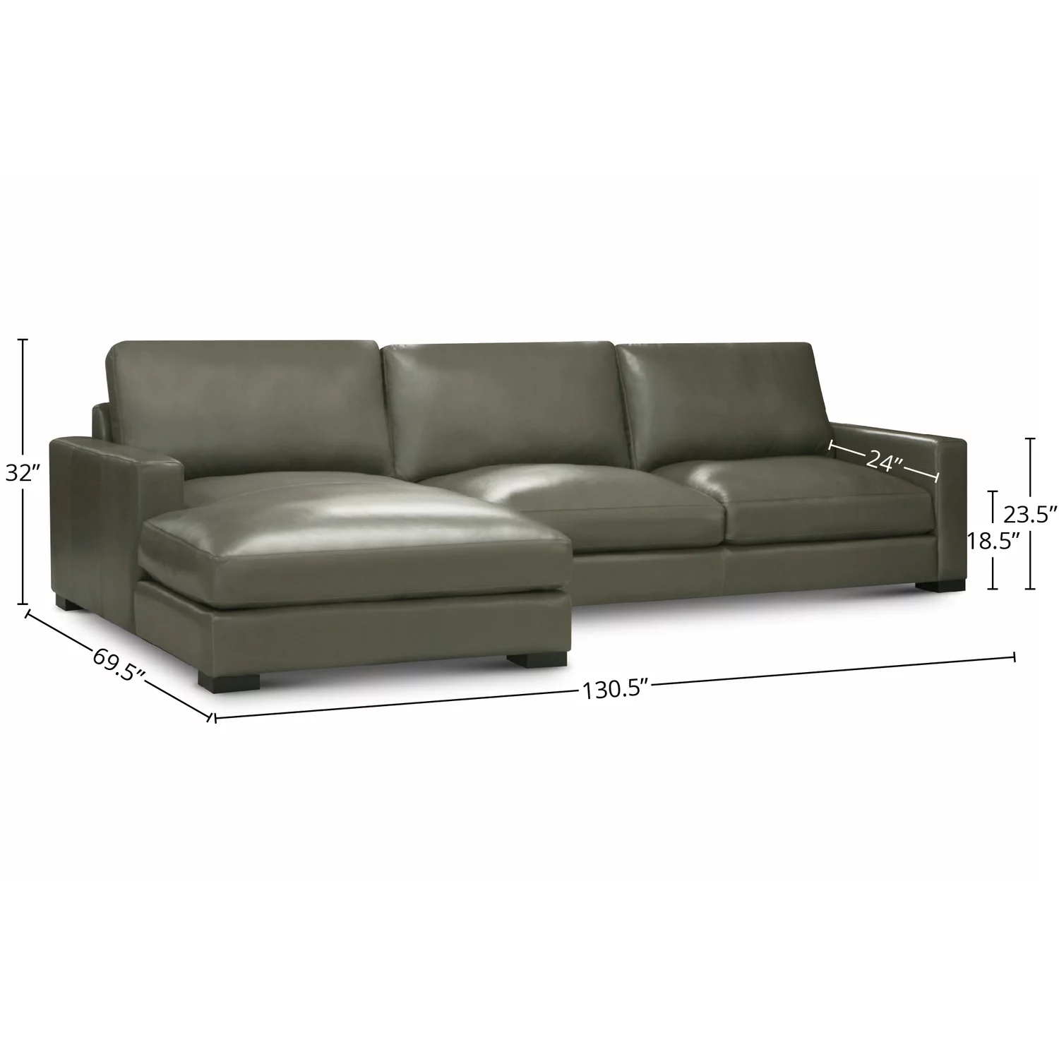 GTR Leather Vancouver Upholstered Chaise Sectional in Portofino Cavalla, LAF