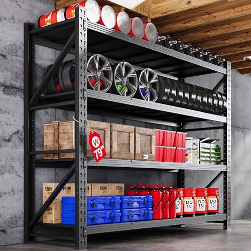 79” W Heavy Duty Garage Shelving, 7000LBS Metal Storage Shelves, 4 Tier Storage Rack Shelf, Steel Industrial Shelving, Adjustable Standing Shelf for Basement/Warehouse 79