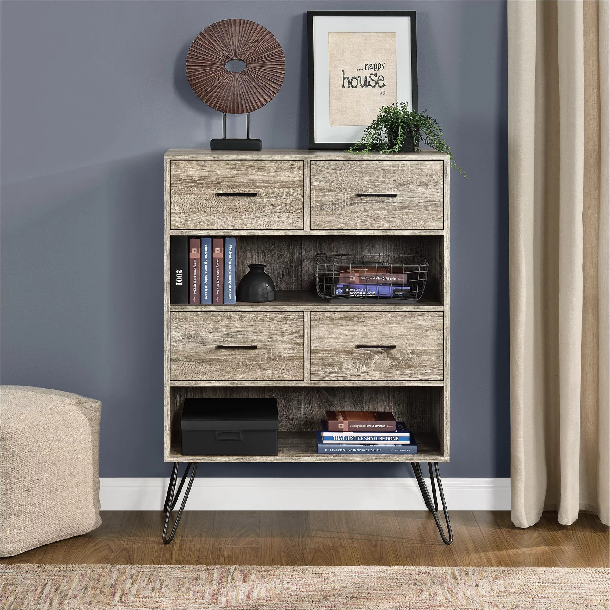 Ameriwood Home Landon Bookcase with Bins, Sonoma Oak/Gunmetal Gray