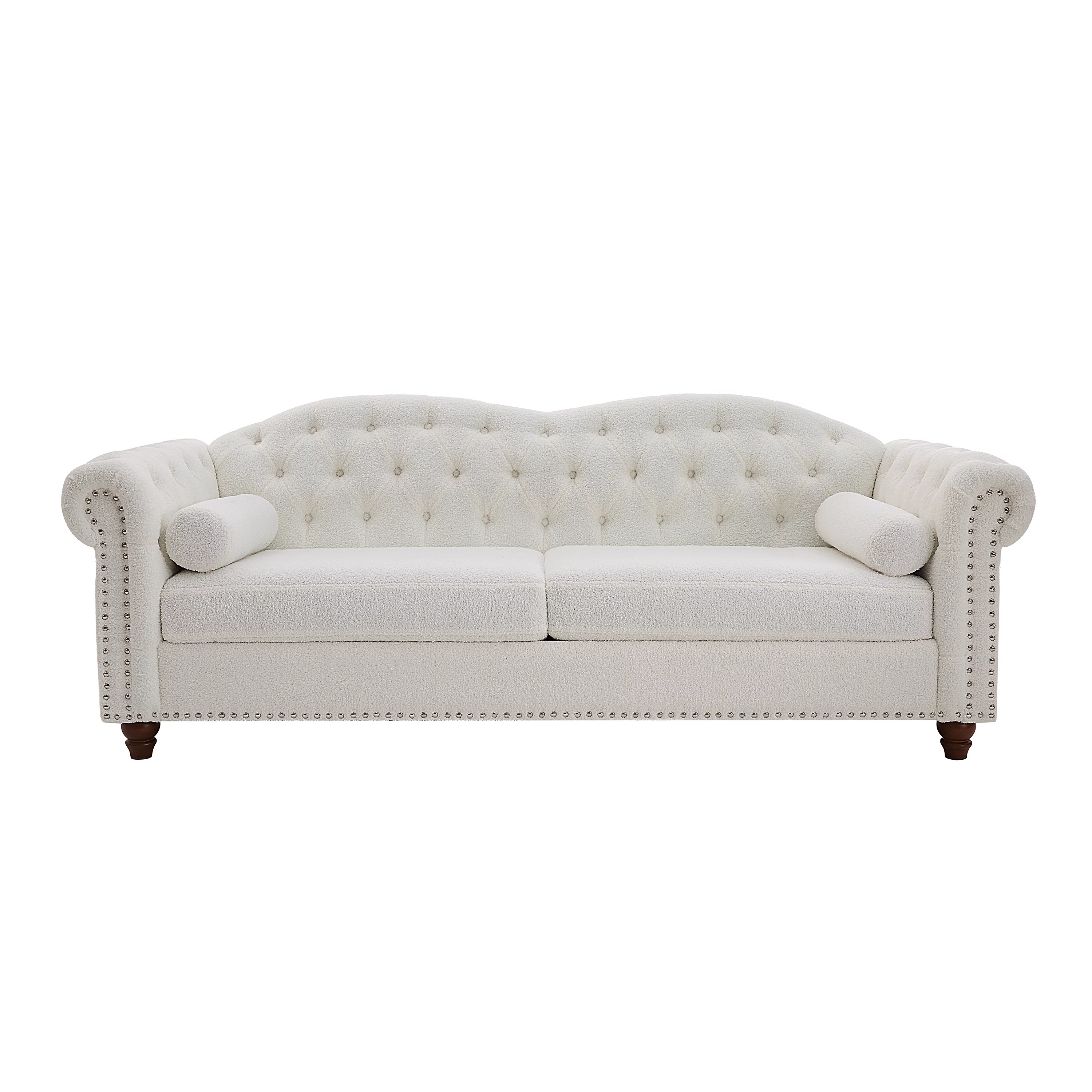 Chesterfield Teddy Velvet Button Tufted Sofa, Upholstered Couch with Nailhead Arms and Rubber Wood Legs for Living Room Office Bedroom