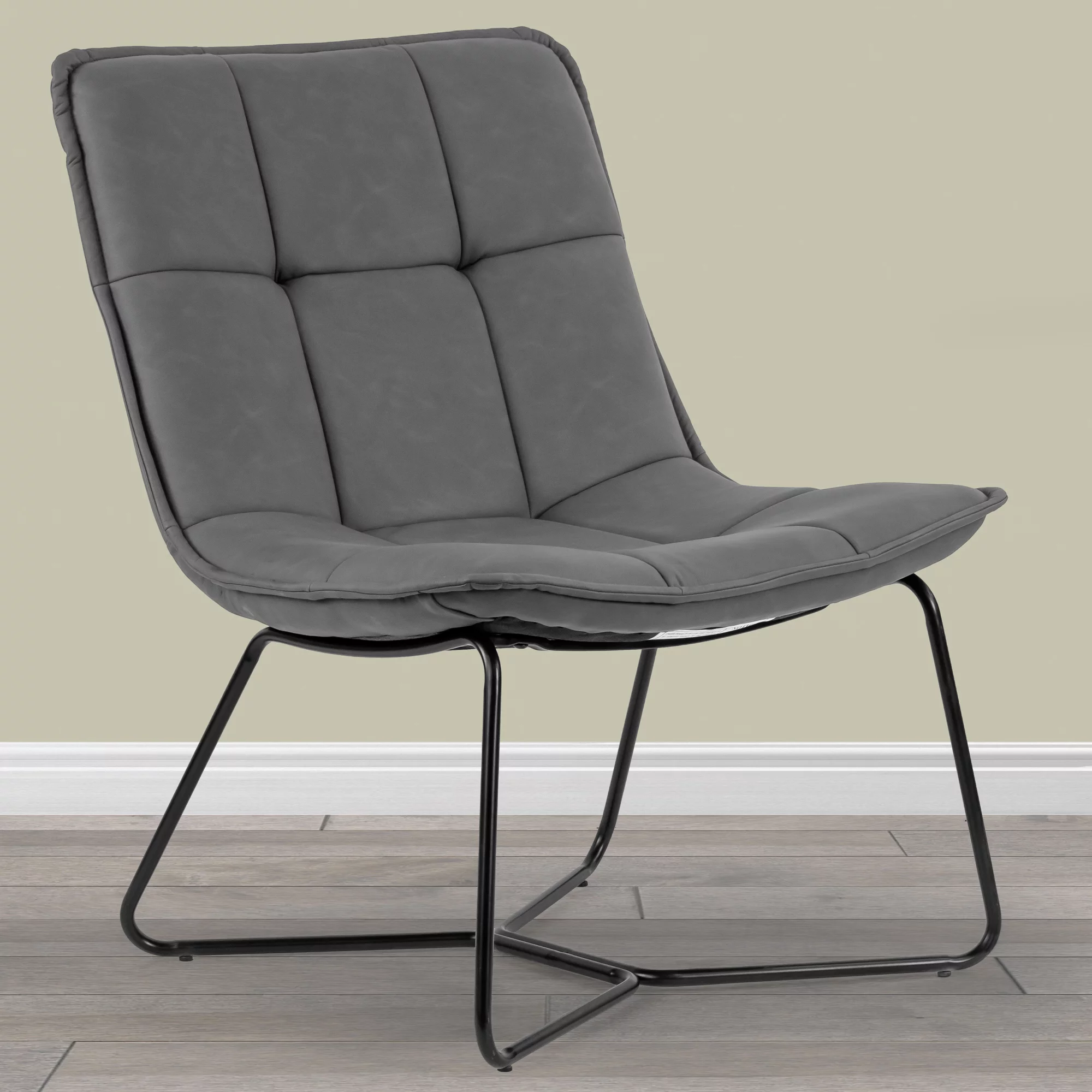 Glamour Home Aurele Faux Leather Armless Accent Chair in Gray/Black