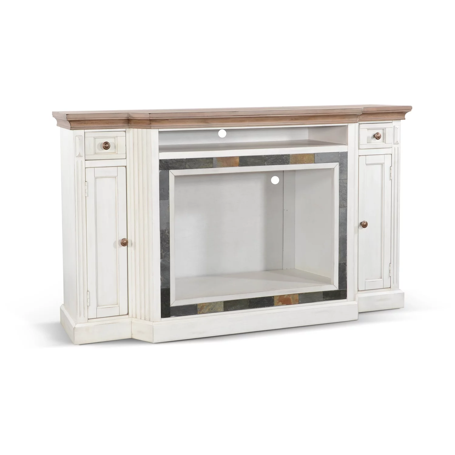 Sunny Designs Pasadena Traditional Mahogany TV Console in Marble White/Buckskin