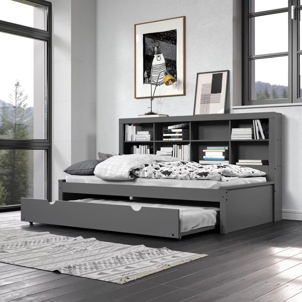 Twin Bookcase Day Bed in Dark Grey
