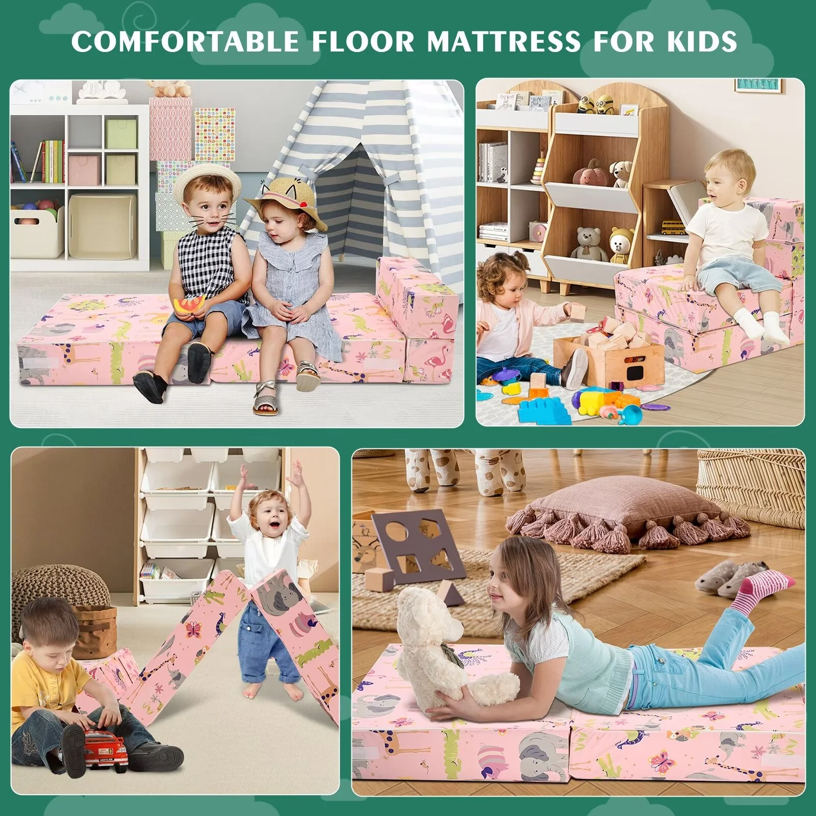 MOPHOTO Furniture Kids Fold Out Couch 2-in-1 Children Convertible Sofa to Lounger with Soft Plush Fabric, Toddler Couch Chair (Pink)