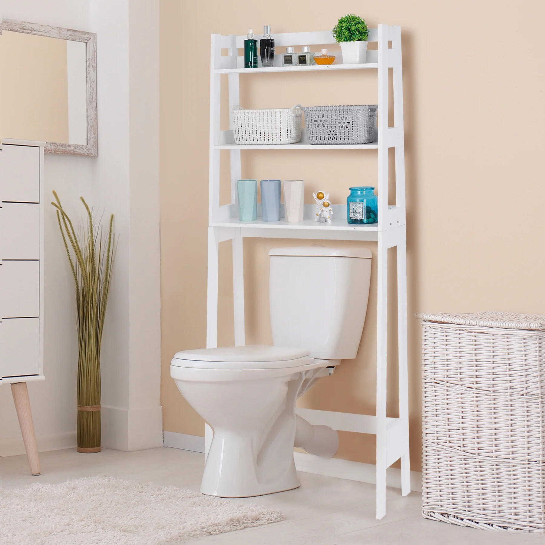 ZENY Over-The-Toilet Storage Shelf 3-Tier Wooden Bathroom Organizer, White