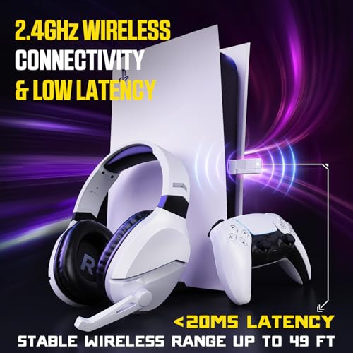 Wireless Gaming Headset with Noise Canceling Microphone for PS5, PC, PS4, 2.4G/Bluetooth Gaming Headphones with USB and Type-c Connector, Wired Mode for Controller Gamecube